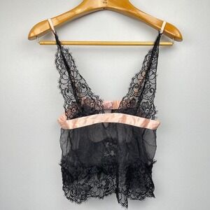VTG Y2K Victoria's Secret Lace Cami Coquette Lingerie Dainty Medium Black Pink